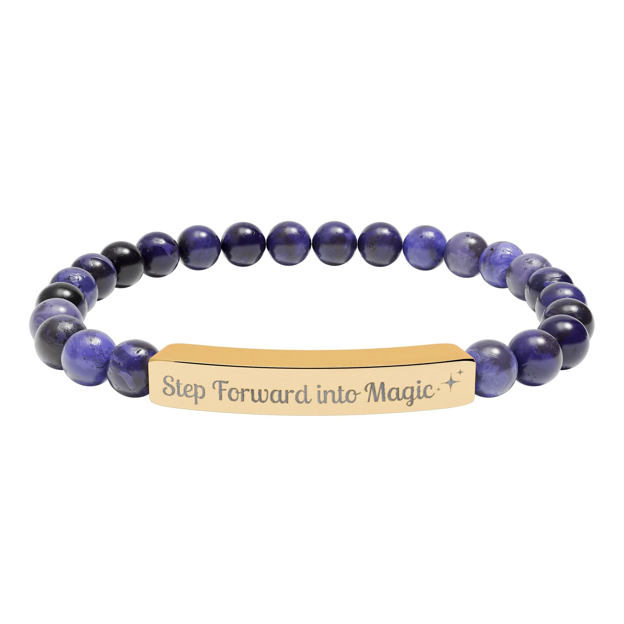 Engraved Natural Stone Stretch Bar Bracelet — "Step Forward into Magic" Motivational Beaded Bracelet
