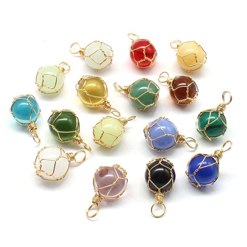 Crystal Colored Stone Mesh Bag Handmade Necklaces