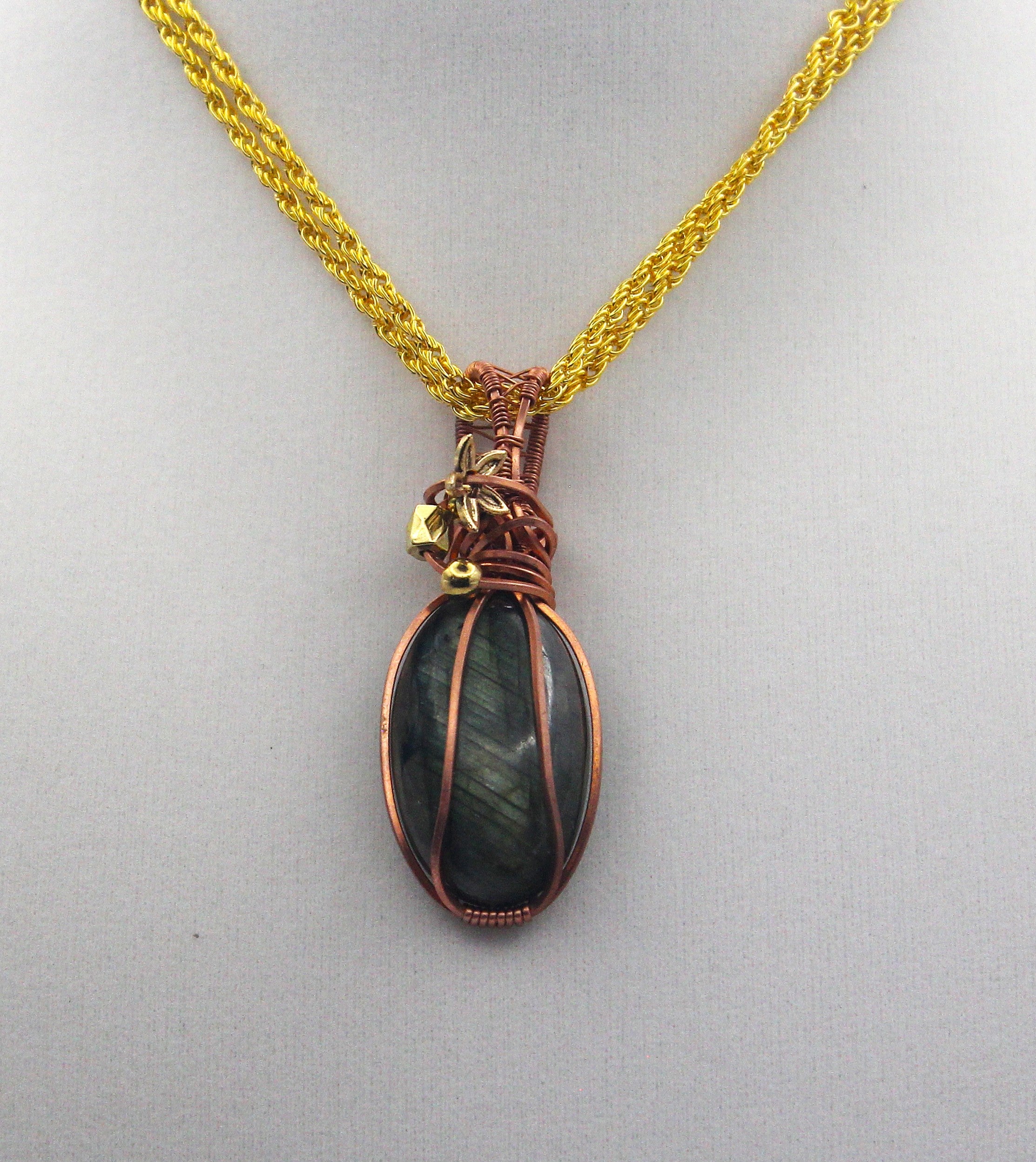 Raw Copper Labradorite Beaded Pendant Necklace