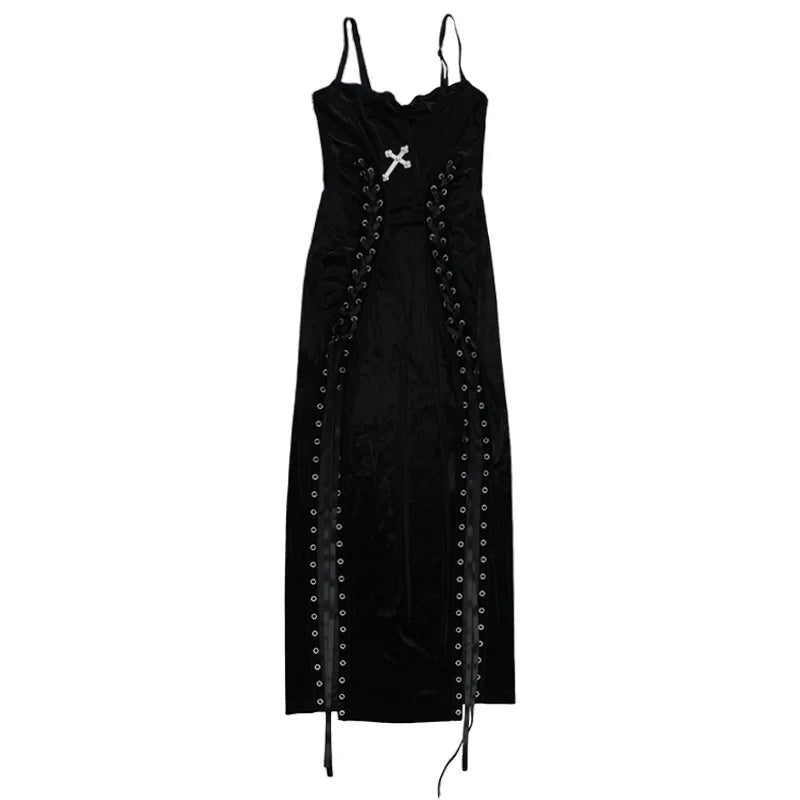 Velvet High Split Cross Dress